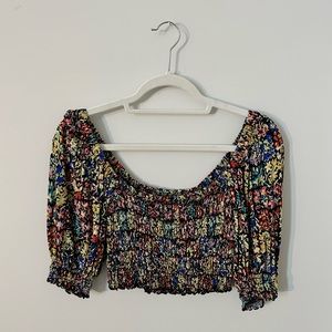 Floral Puff Sleeves Crop Top